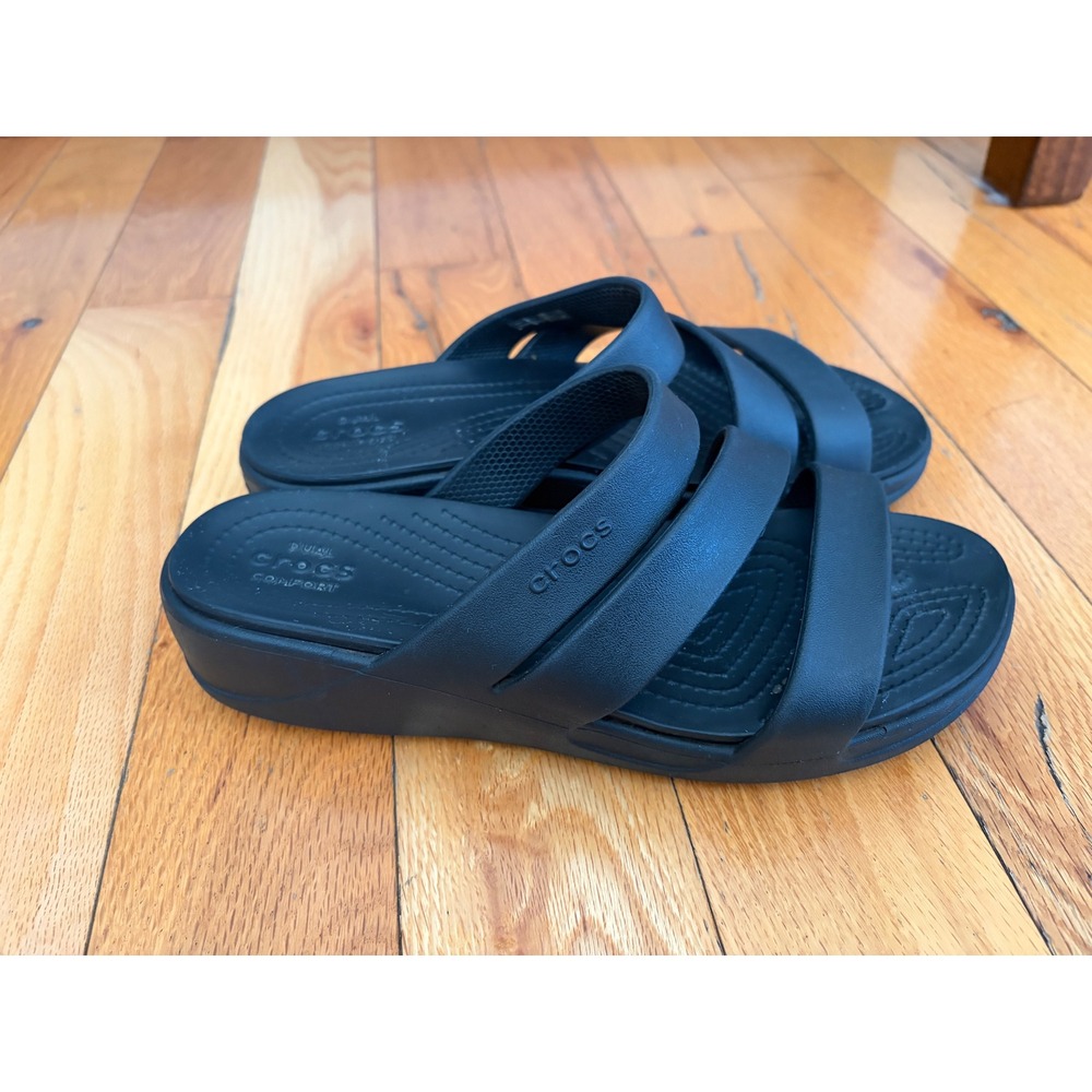 Crocs Monterey Strappy Wedge Sandals Black Size 9